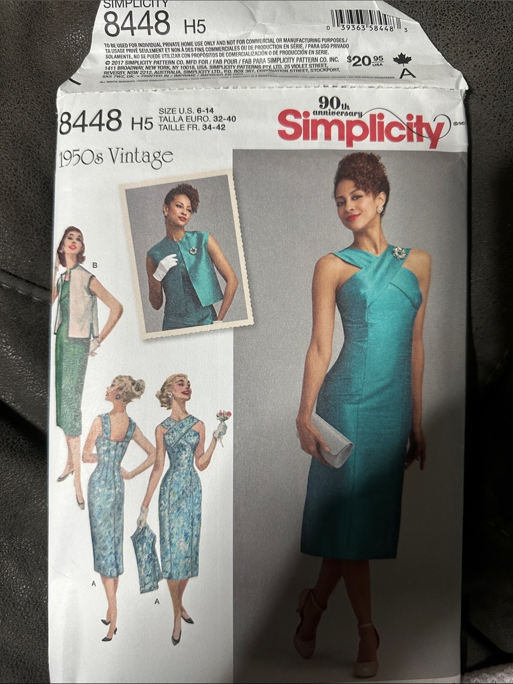 Simplicity Teal Vintage 1950s Sheath Dress Pattern